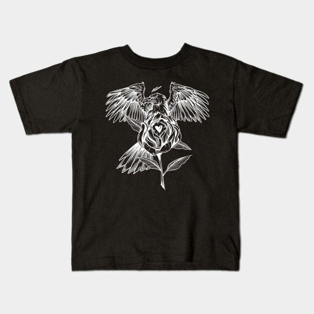 Eagle & Rose Blk Kids T-Shirt by Scottconnick